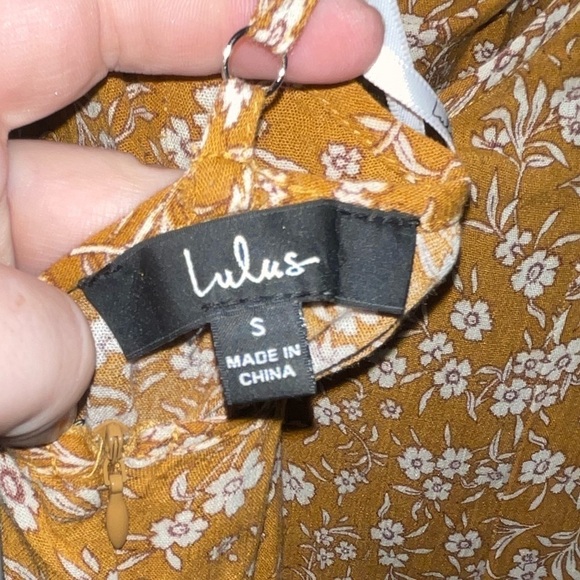 LULU'S Dark Mustard Yellow Floral Print Cross Back Midi Slip Dress Small - Picture 7 of 7